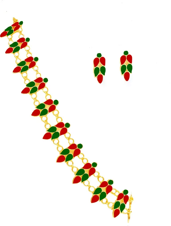 Assamese_Traditional_Red-Green_Colour_Golpata_Jewellery_Set_For_Women